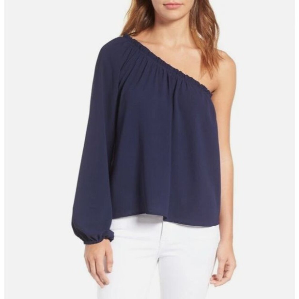 Chelsea28 One Shoulder Top Women Small Navy Minimal Quiet Luxury Travel Vacation